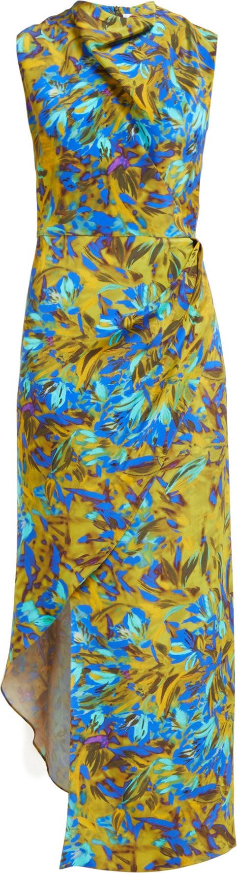 Raey Cowl-neck asymmetric UV floral-print silk dress