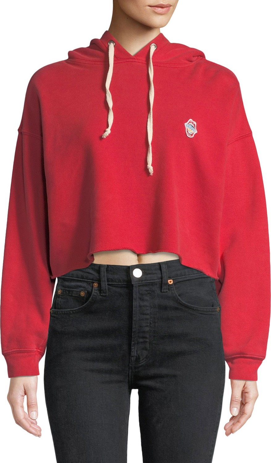 RE/DONE Cropped Raw-Edge Pullover Hoodie