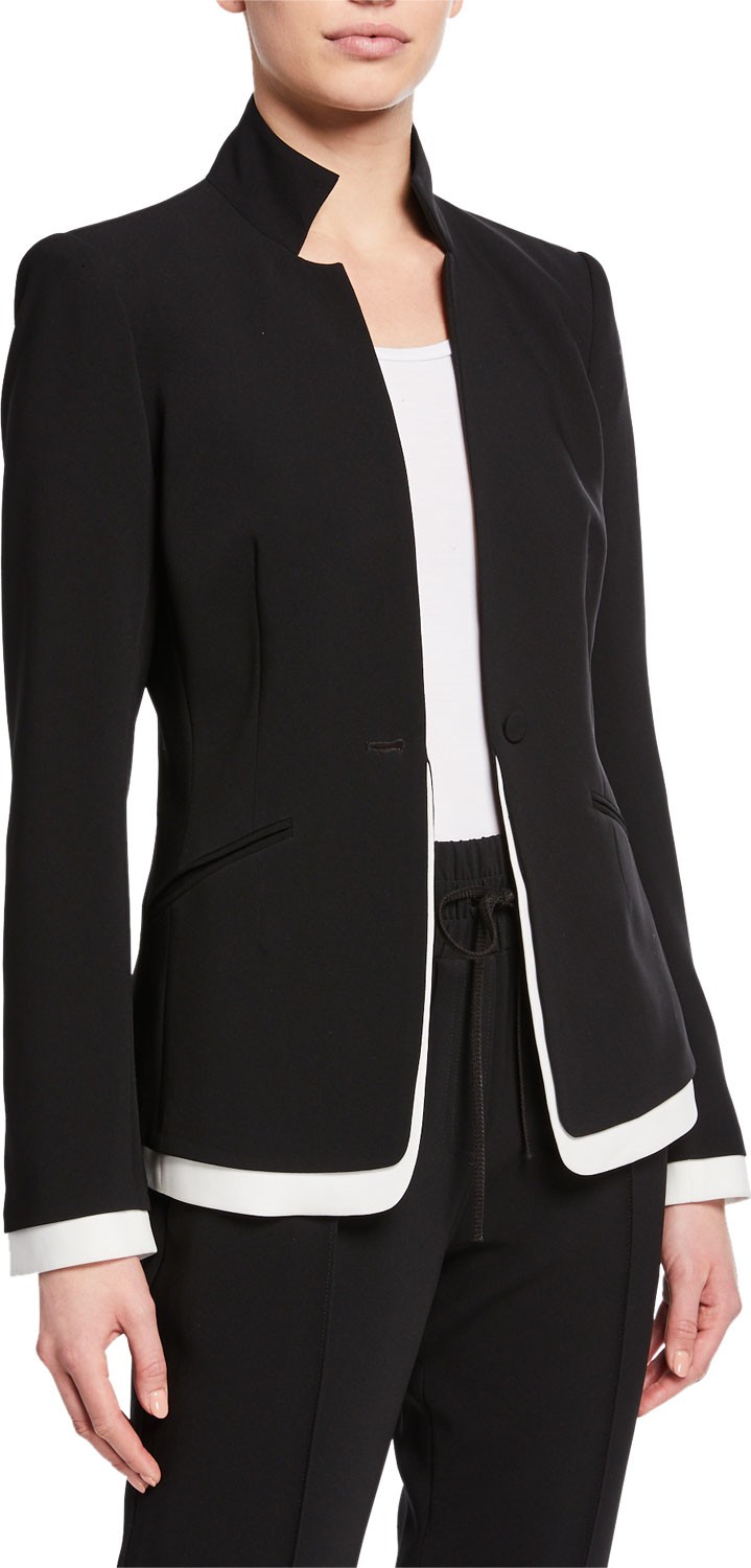 Cinq A Sept Maxine One-Button Contrast-Trim Blazer Cinq A Sept Maxine One-Button Contrast-Trim Blazer