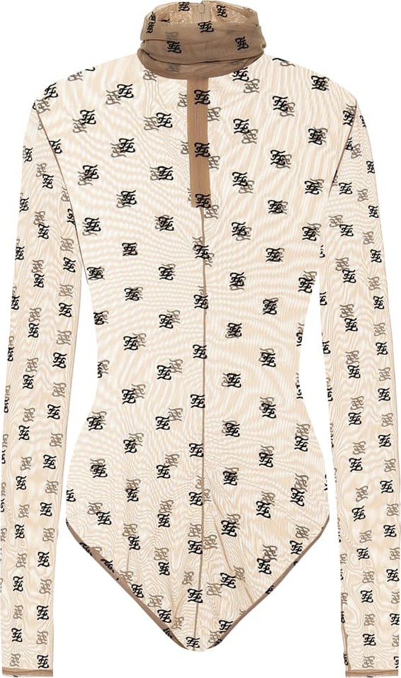 Fendi Embroidered tulle bodysuit
