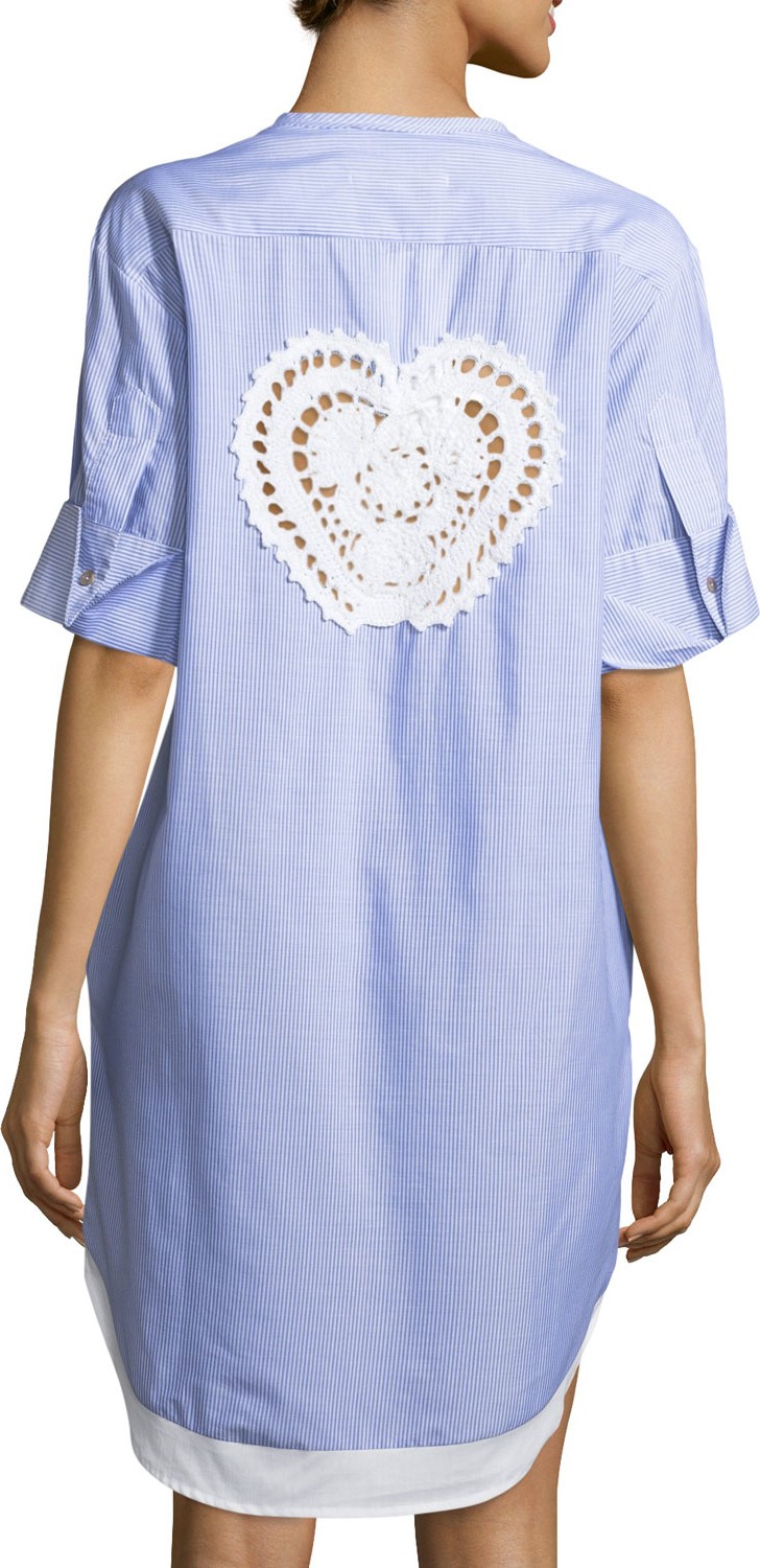 LILA.EUGENIE Pamela Striped Button-Front Cotton Coverup Tunic, One Size