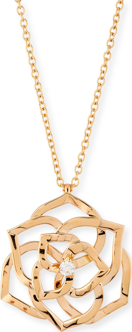 Piaget 18k Ajouree Diamond Rose Pendant Necklace