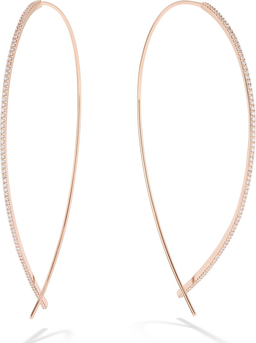 Lana 14k Rose Gold Large Upside Down Skinny Diamond Hoop Earrings
