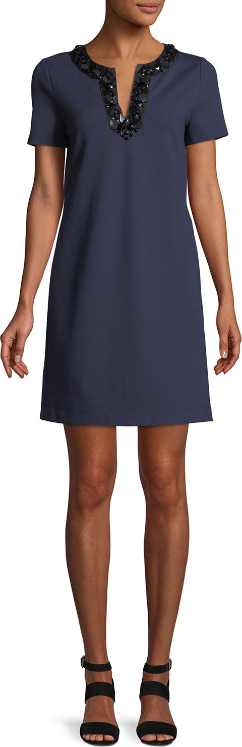 Tory Burch Ayla Embellished-Neck Ponte Dress