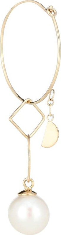 Loren Stewart Geo 14kt gold single hoop earring with pearl