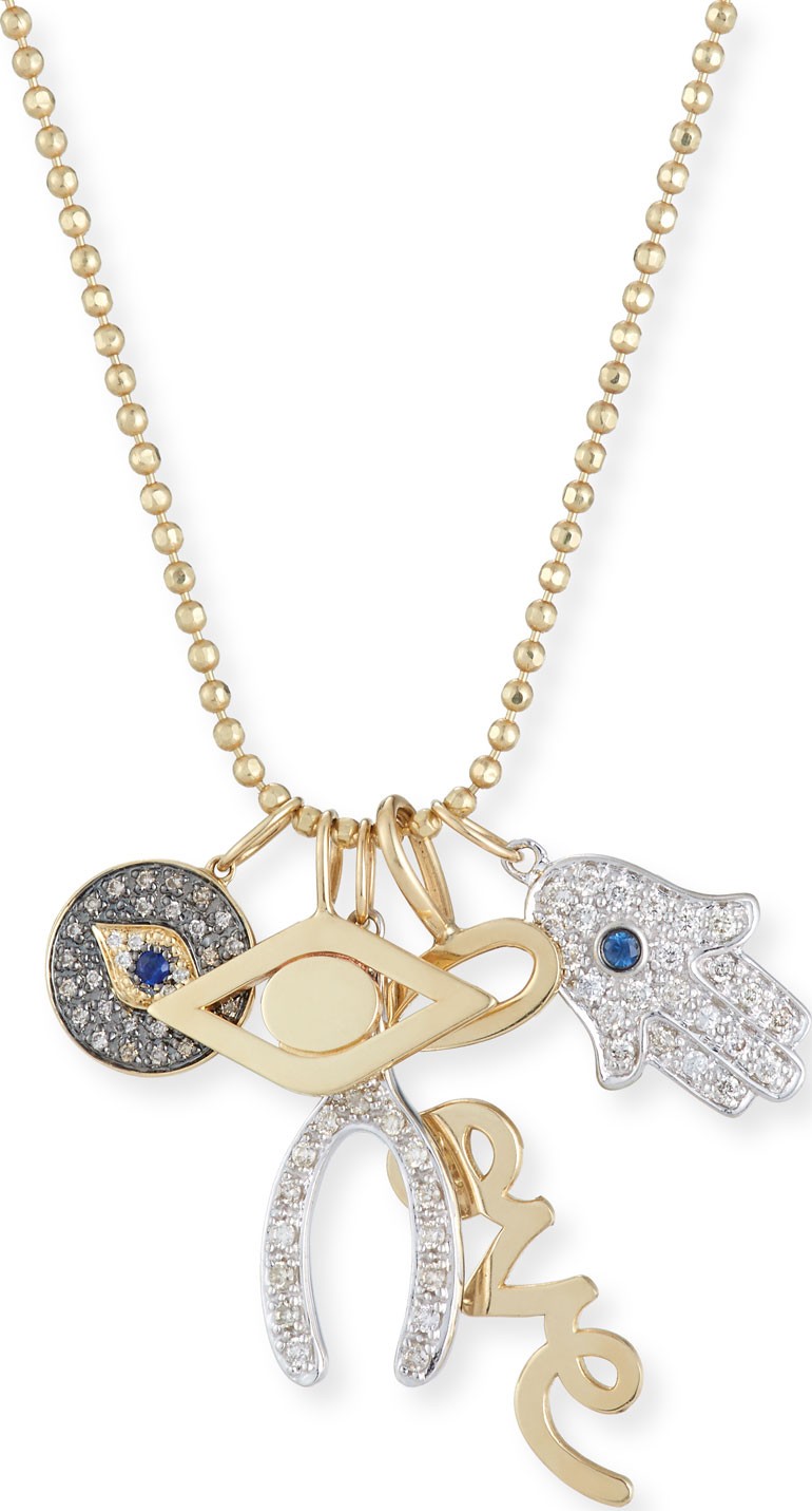 Sydney Evan Love, Luck & Protection Charm Necklace with Diamonds