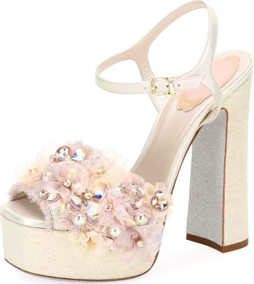 Rene Caovilla Embellished High Platform Sandals