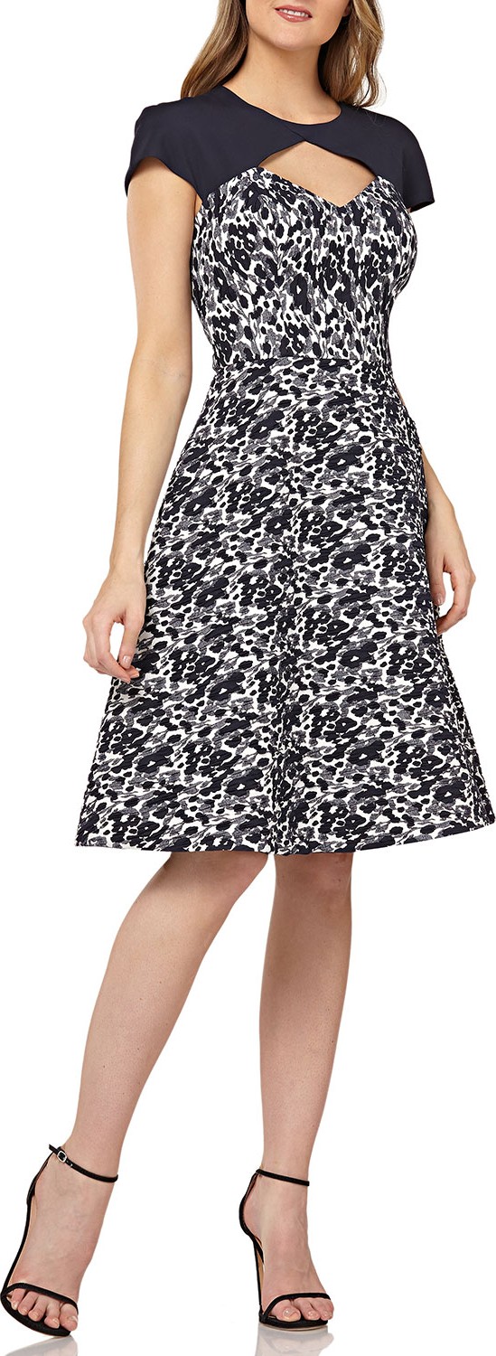 Kay Unger Metallic Stretch Jacquard Dress w/ Raglan Sleeves