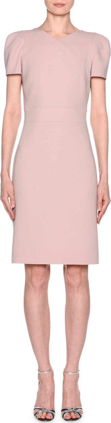 Giorgio Armani Short-Sleeve Crepe V-Neck Dress