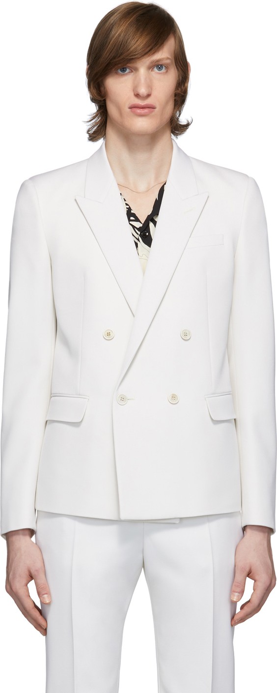 Saint Laurent White Wool Tailored Double-Breasted Blazer