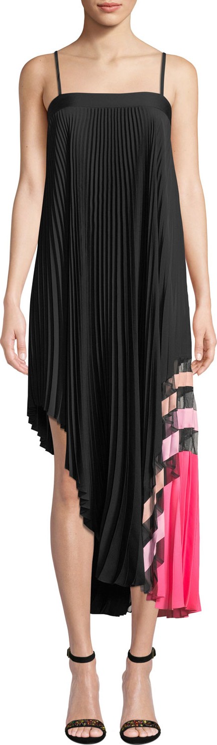 MILLY Irene Stretch Silk Pleated Dress