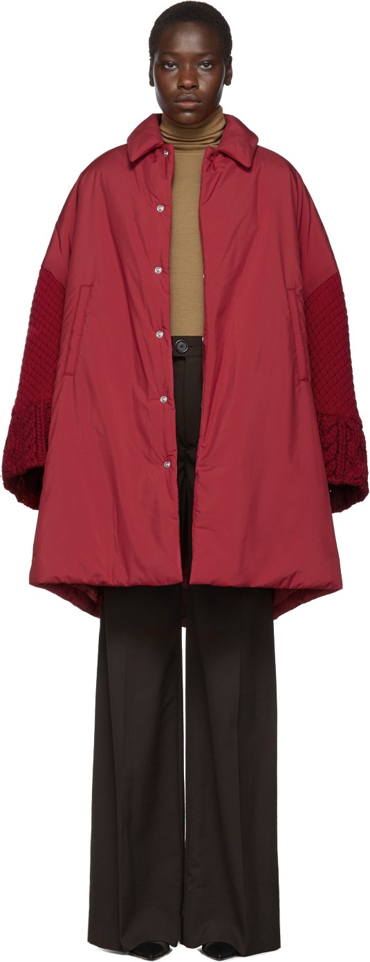 Undercover Red Cable Knit Sleeve Coat