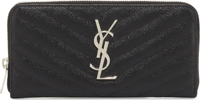Saint Laurent Monogram YSL Matelasse Zip-Around Wallet, Black