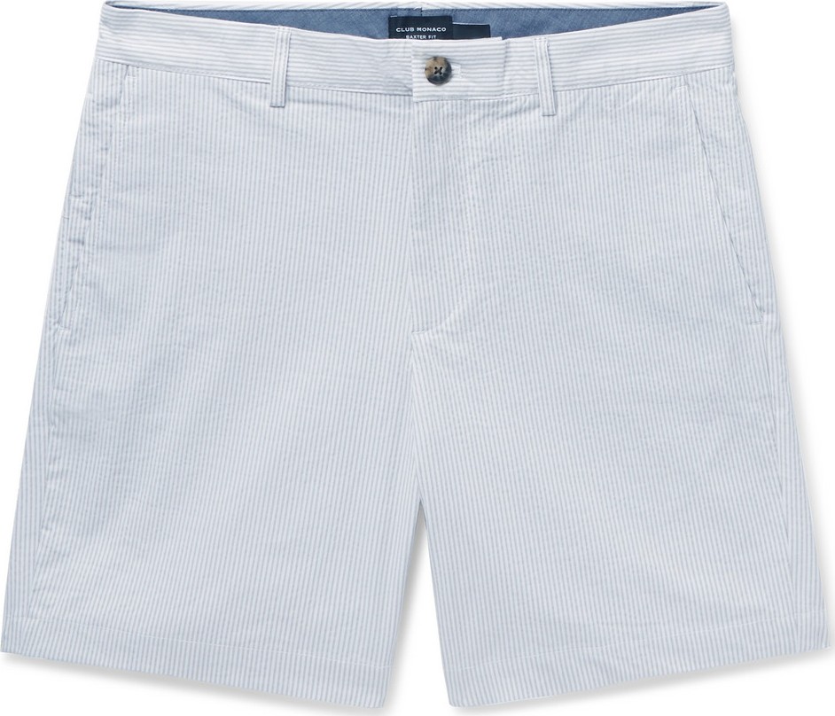 Club Monaco Baxter Slim-Fit Pinstriped Cotton-Blend Seersucker Shorts