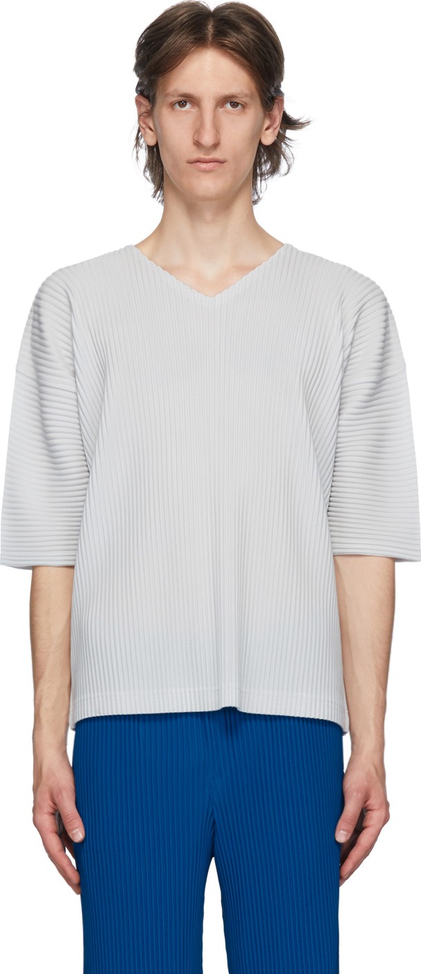 Homme Plissé Issey Miyake Grey MC April V-Neck T-Shirt