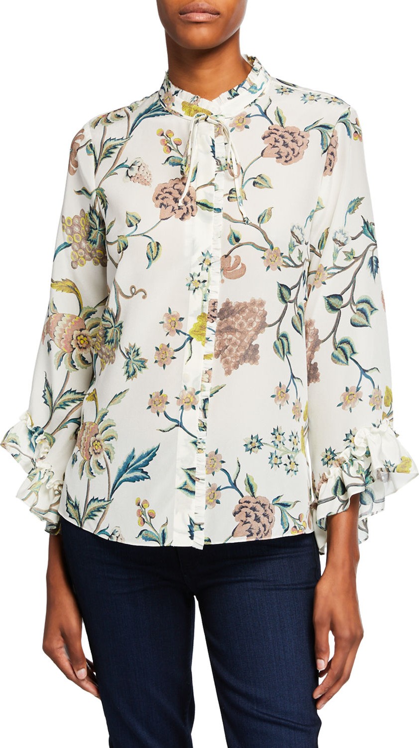 KOBI HALPERIN Gwenn Floral-Print Button-Front Ruffle Blouse KOBI HALPERIN Gwenn Floral-Print Button-Front Ruffle Blouse