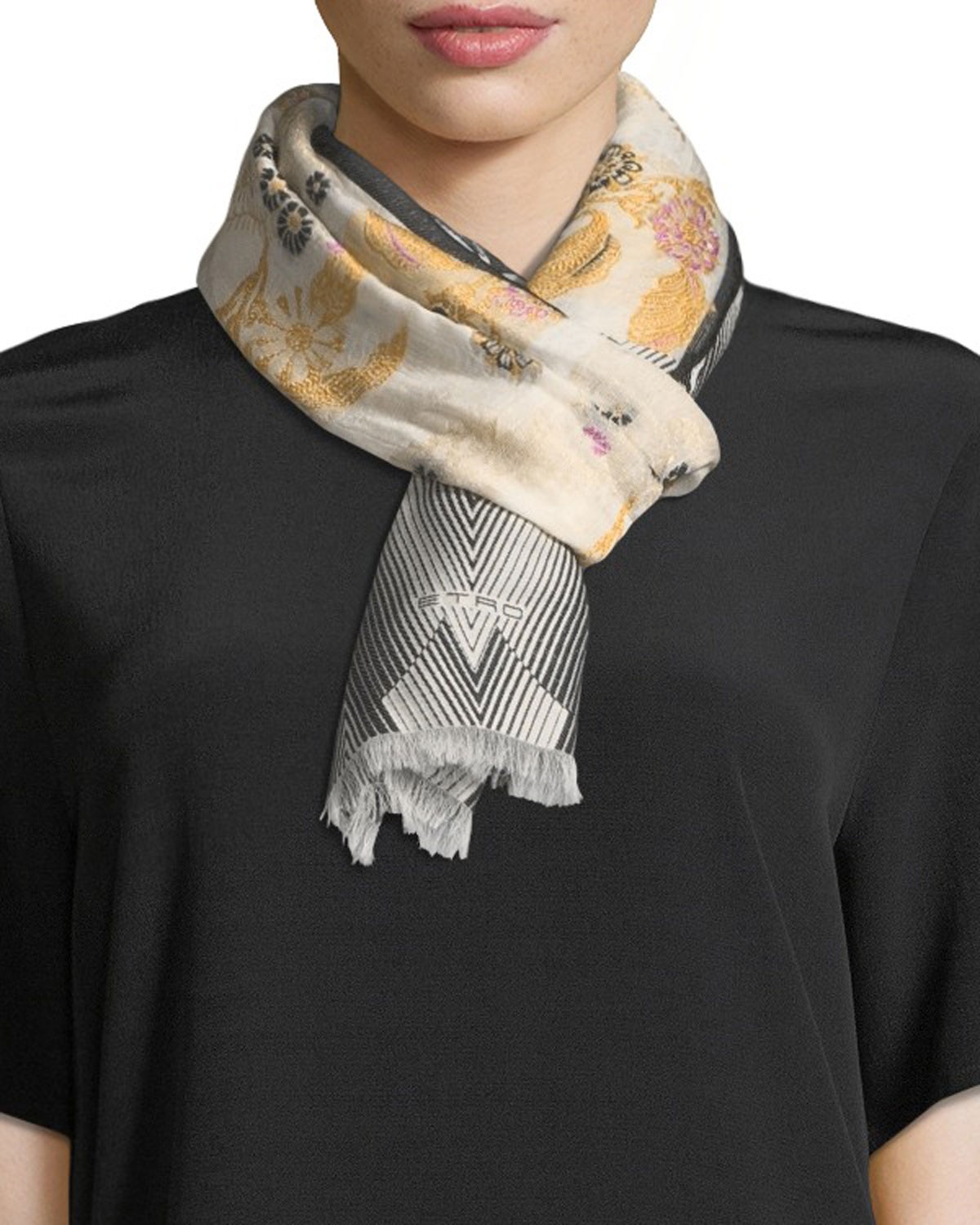 Etro Geo Border Silk-Blend Scarf