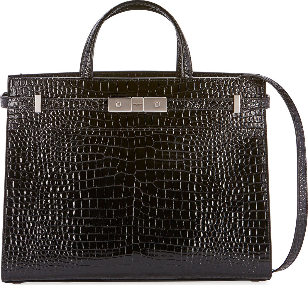 Saint Laurent Manhattan Medium Crocodile-Embossed Tote Bag