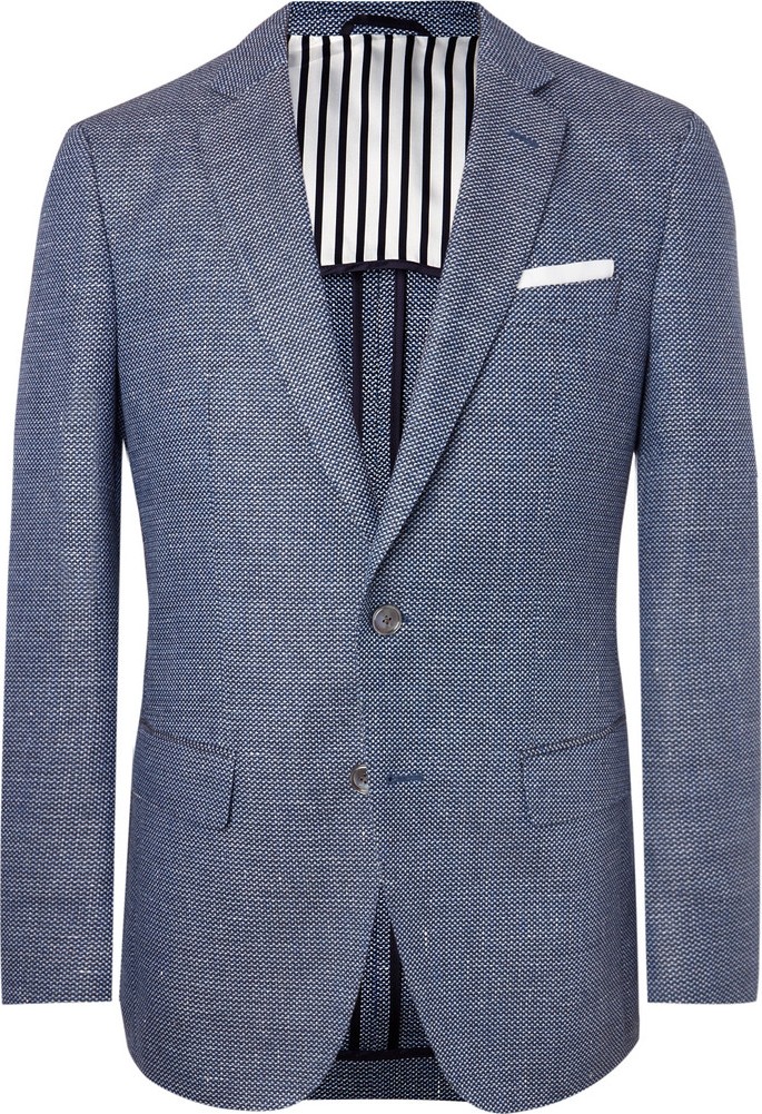 HUGO BOSS Navy Hartlay Slim-Fit Unstructured Virgin Wool and Linen-Blend Blazer