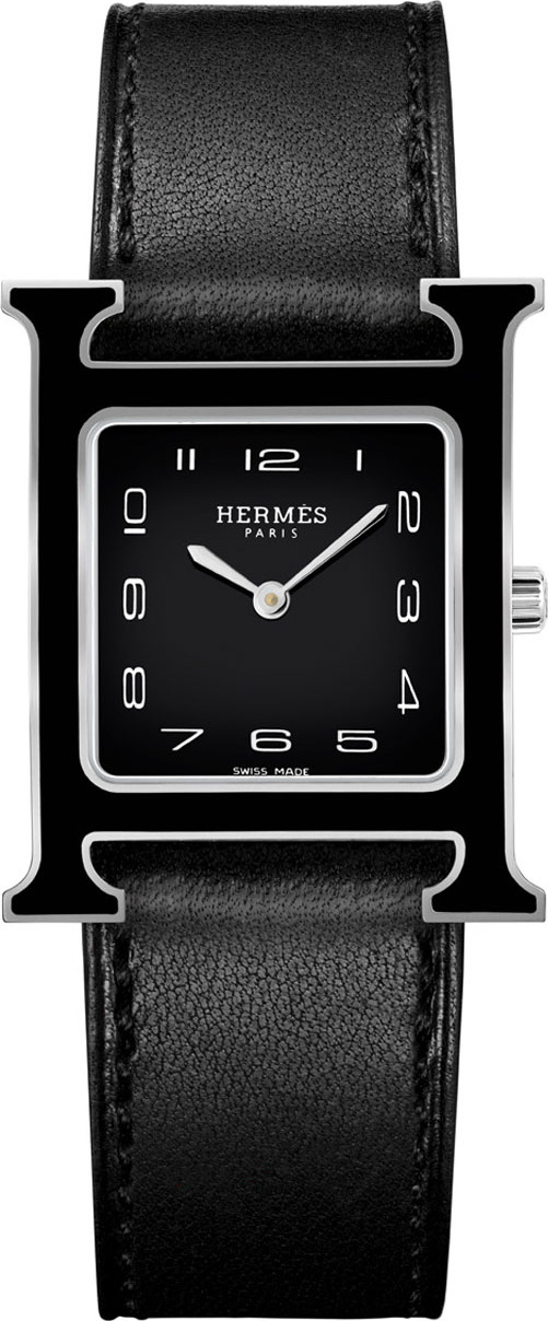 HERMÈS Heure H MM Watch with Black Leather Strap