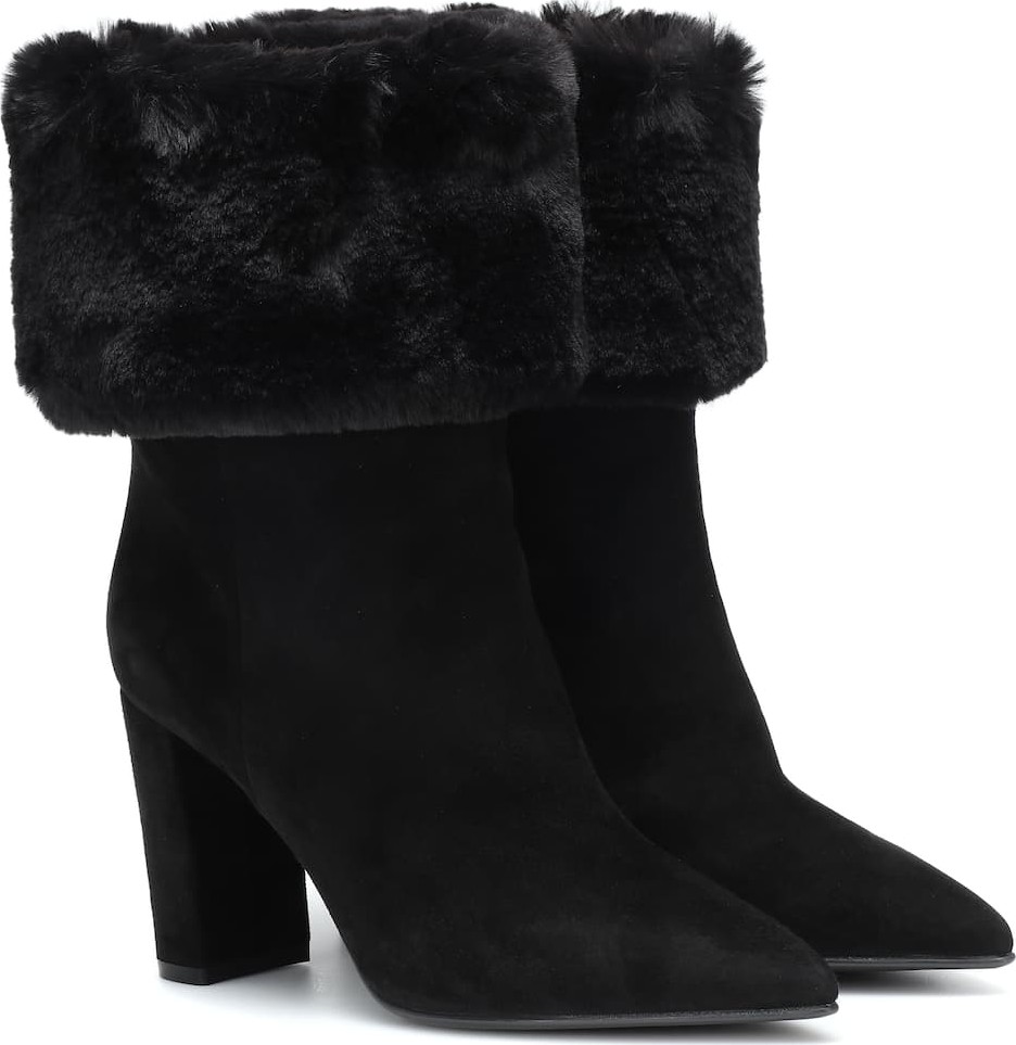 Gianvito Rossi Faux fur-trimmed suede ankle boots