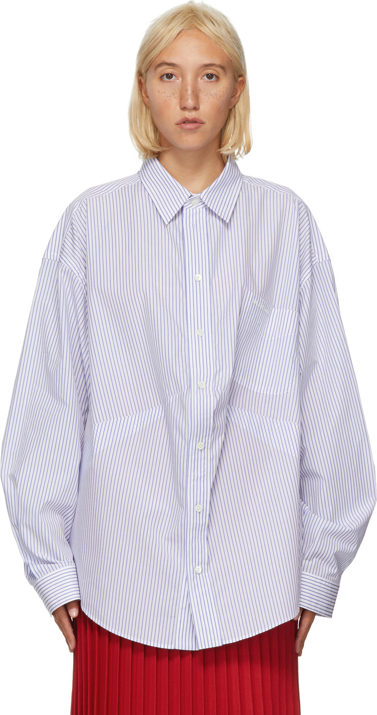 Balenciaga - Blue & White Stripe Swing Shirt