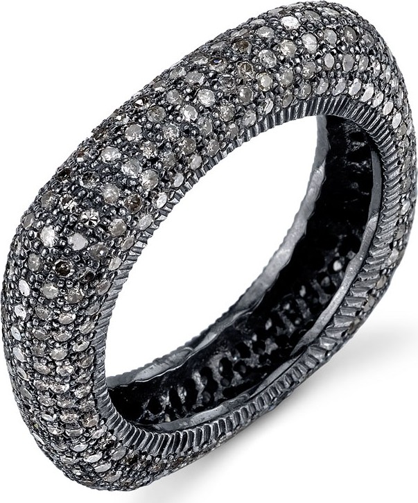 Sheryl Lowe Oxidized Sterling Silver Square Ring with Champagne Diamonds, Size 8