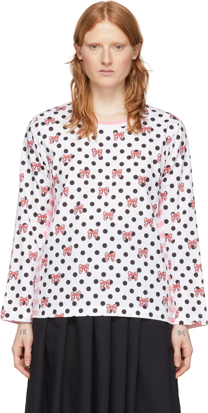 Comme Des Garçons Girl Pink & White Disney Edition Stripe Polka Dot T-Shirt