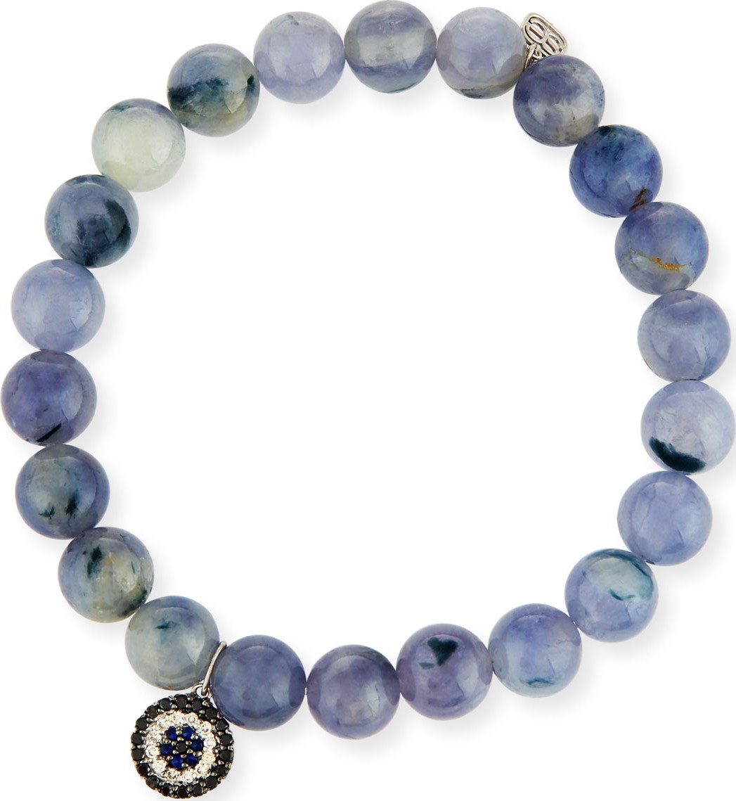 Sydney Evan 8mm Beaded Iolite Bracelet with Sapphire & Diamond Charm
