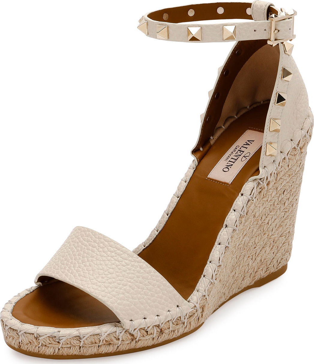 Valentino Rockstud Double Espadrille Wedge Sandal