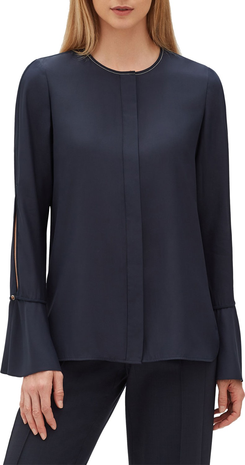 Lafayette 148 New York Izzie Matte Silk Blouse w/ Bell Sleeves