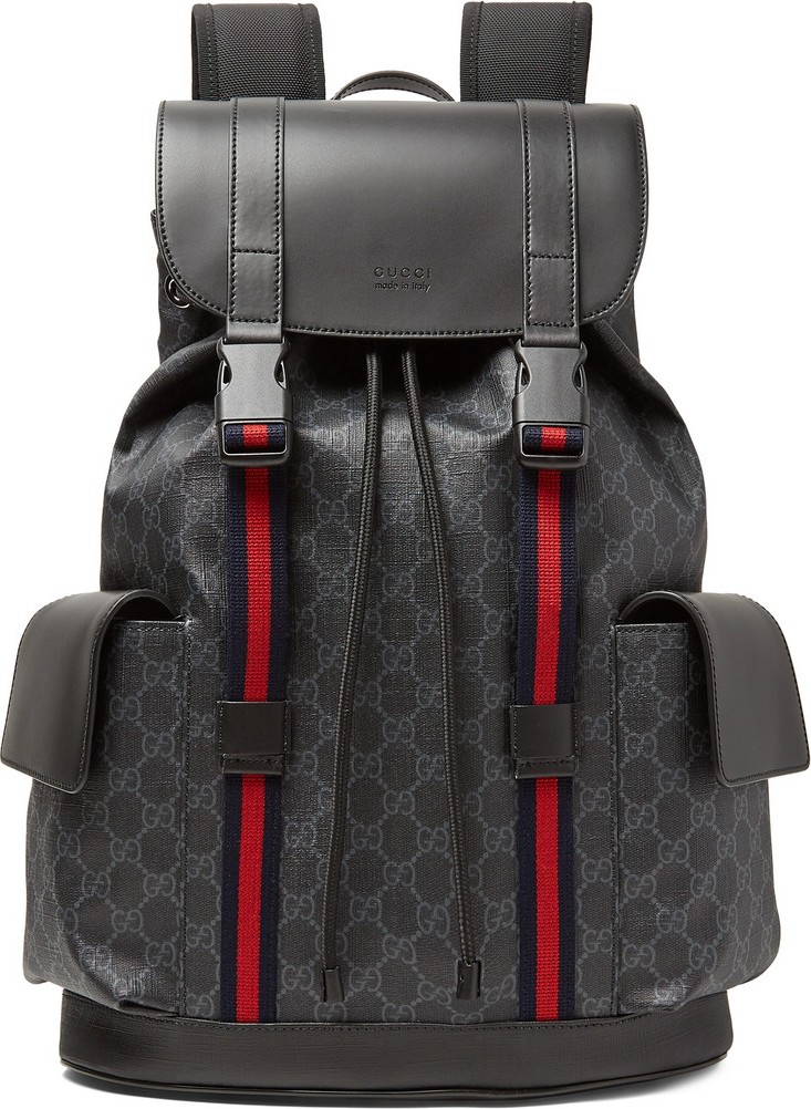 Gucci Leather-Trimmed Monogrammed Coated-Canvas Backpack