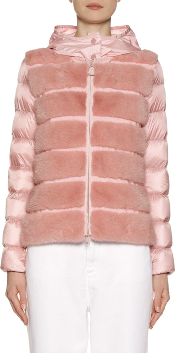 Moncler Riga Fur-Panel Puffer Jacket