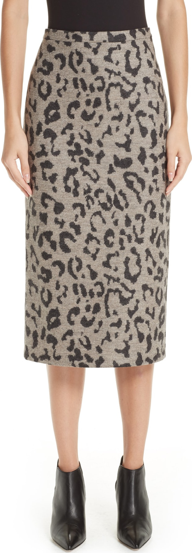 Max Mara Thomas Leopard Jacquard Wool Skirt