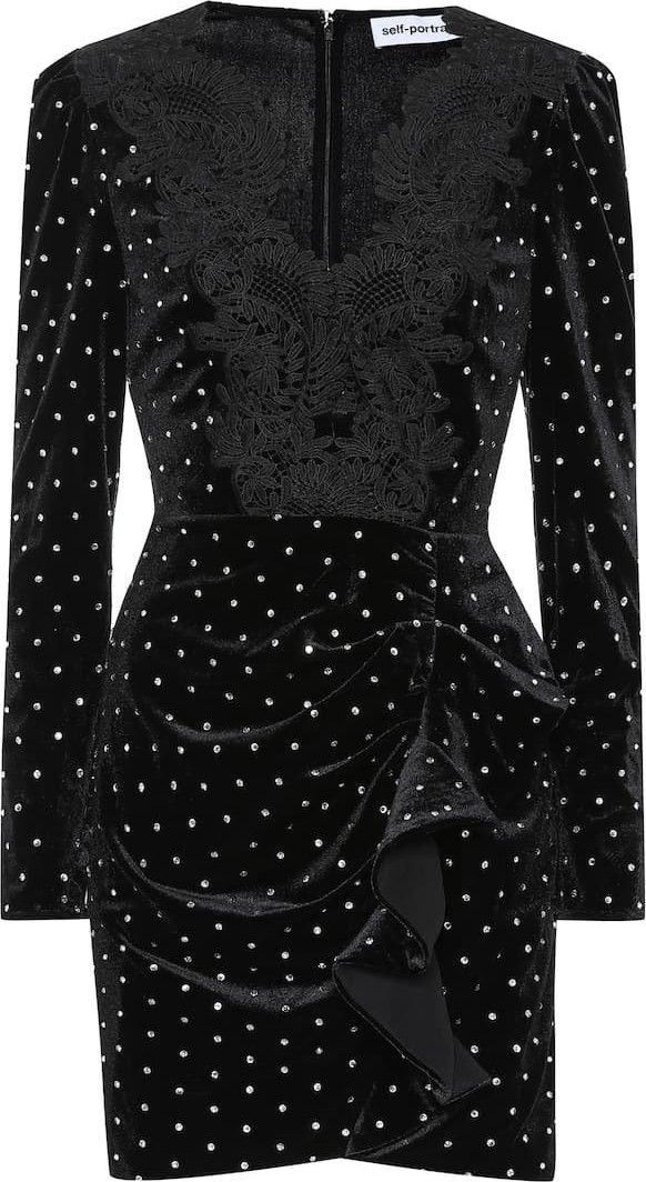 Self Portrait Embellished velvet minidress