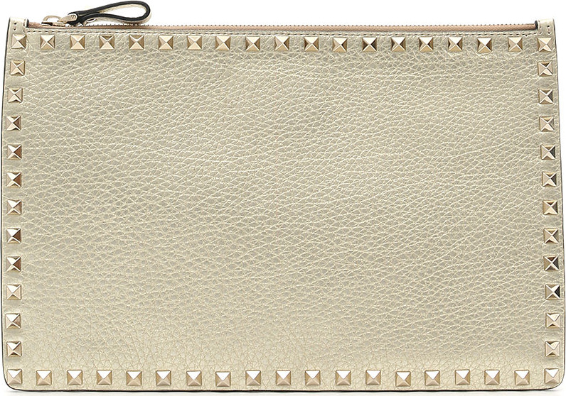 Valentino Rockstud Large Flat Metallic Clutch Bag