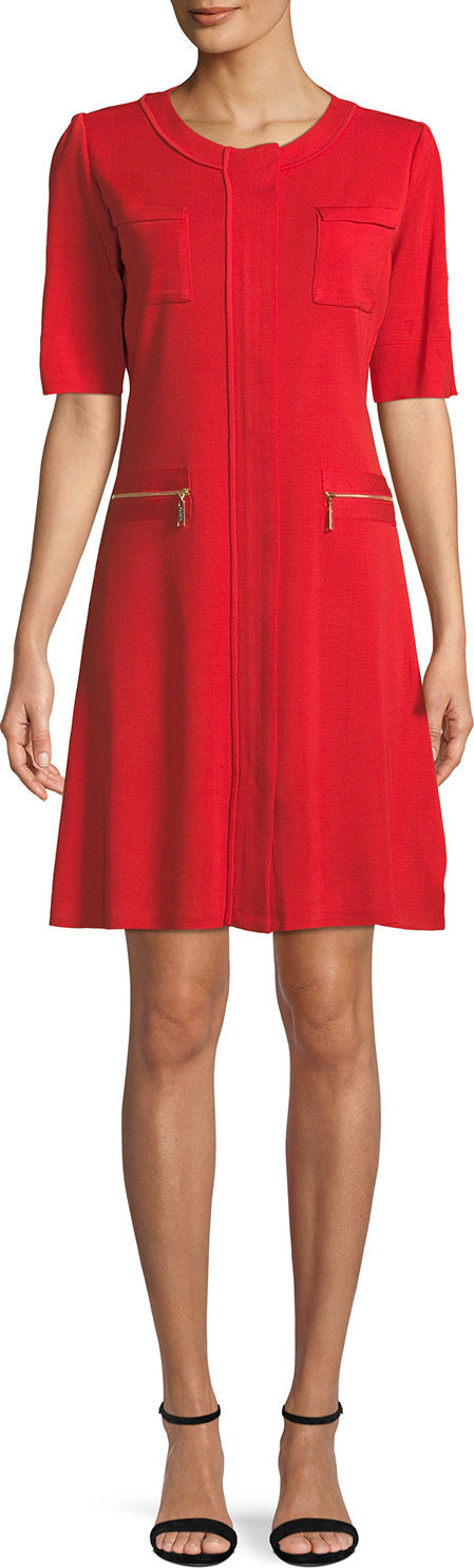 Misook Zip-Front Short-Sleeve Shirtdress