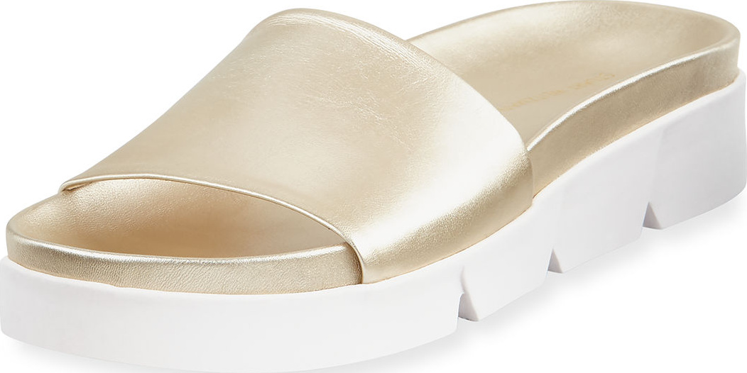 Stuart Weitzman Landslide Metallic Leather Slide Sandal