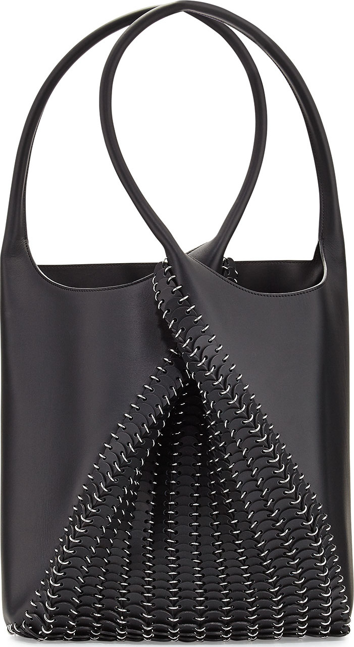 Paco Rabanne Pliage Medium Leather Tote Bag, Black