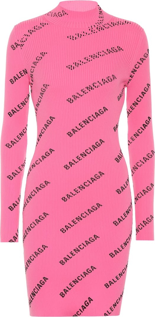 Balenciaga Allover Logo ribbed-knit minidress