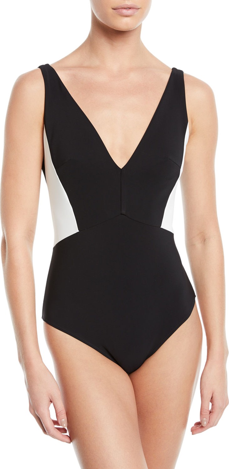 La Petite Robe di Chiara Boni Bailinda Colorblock V-Neck One-Piece Swimsuit