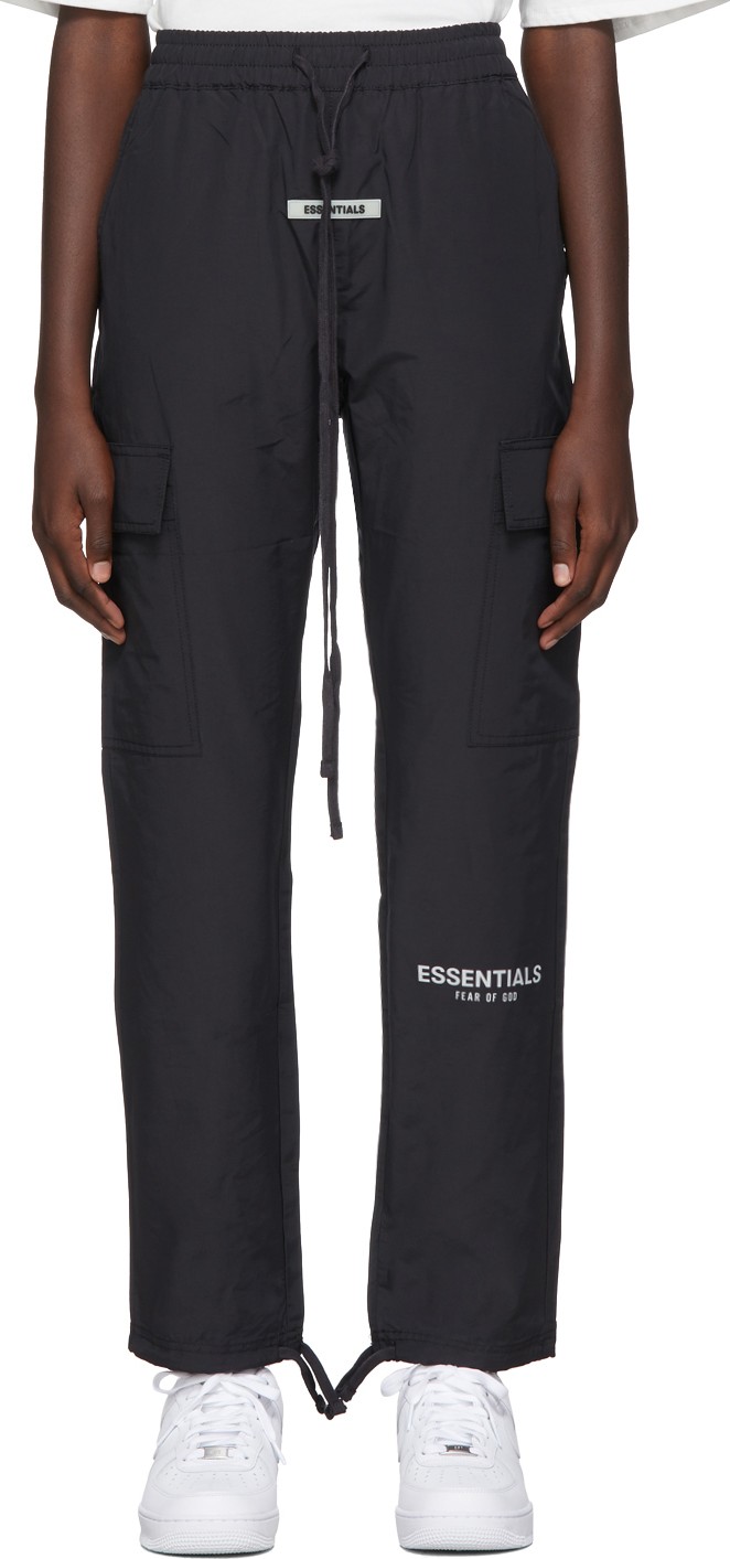 Essentials Black Nylon Drawstring Cargo Pants