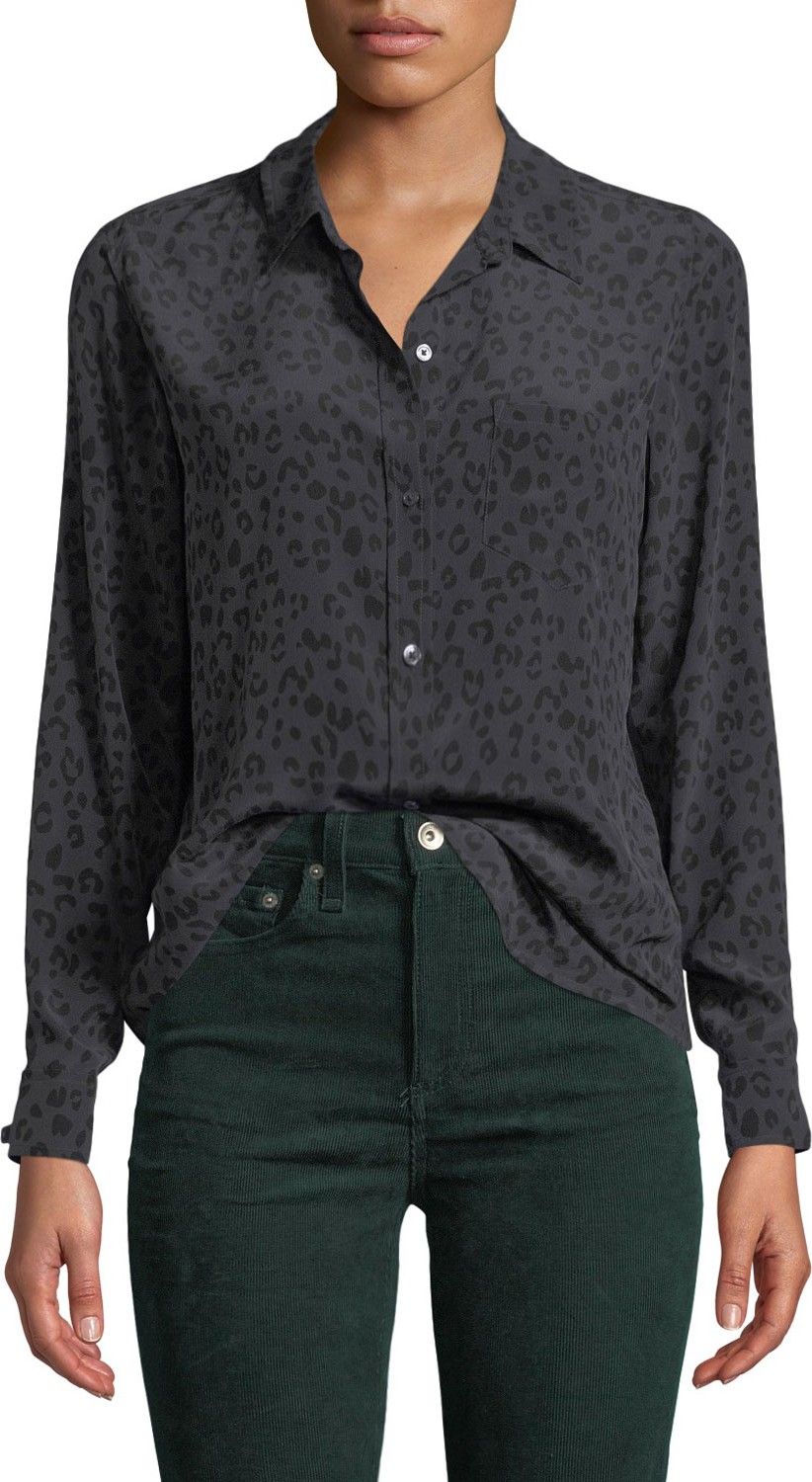 RAILS Kate Leopard-Print Silk Button-Down Top