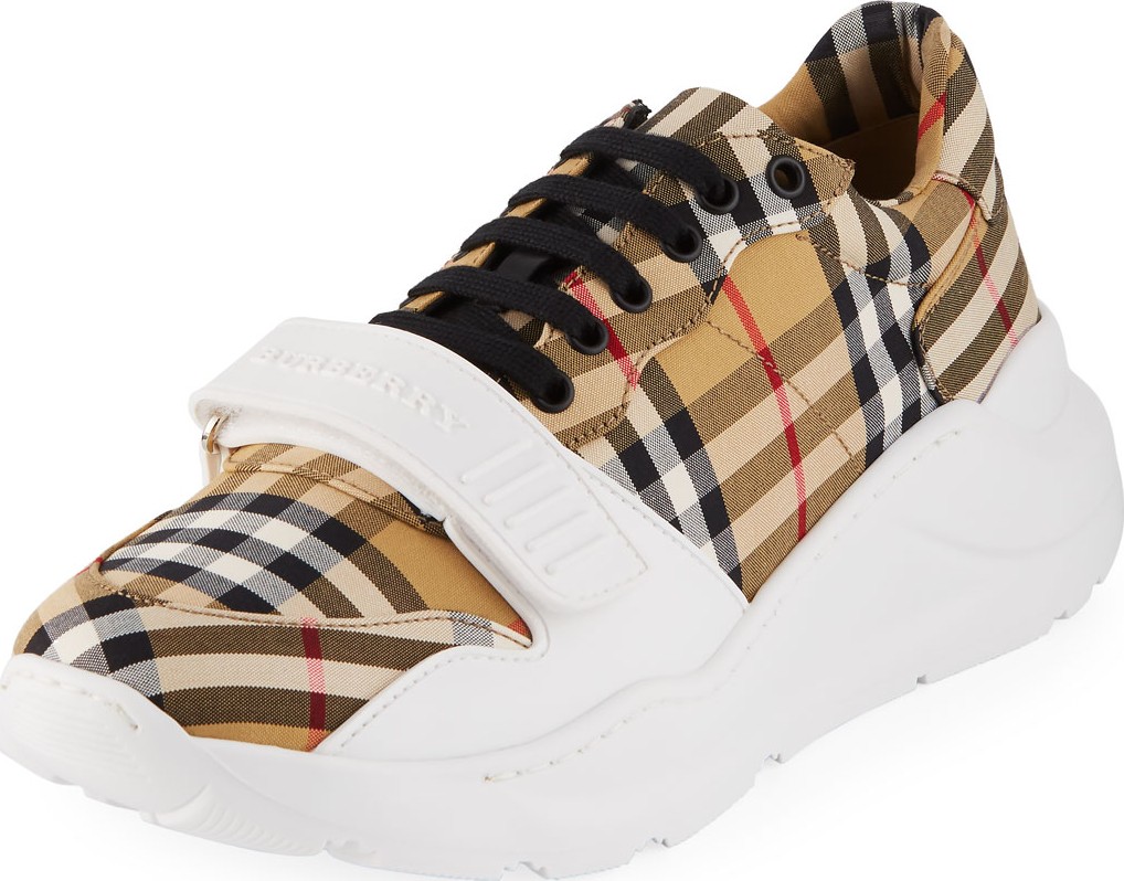 Burberry London England Men's Chunky Signature Check Trainer Sneakers with Grip Strap