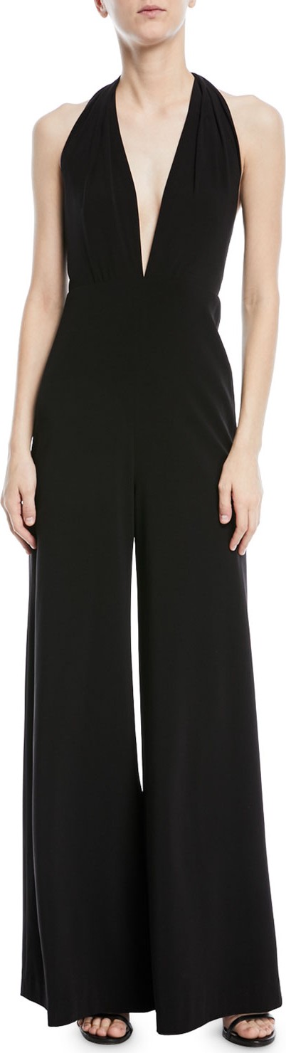 HALSTON HERITAGE Sleeveless Halter Jumpsuit w/ Strappy Back