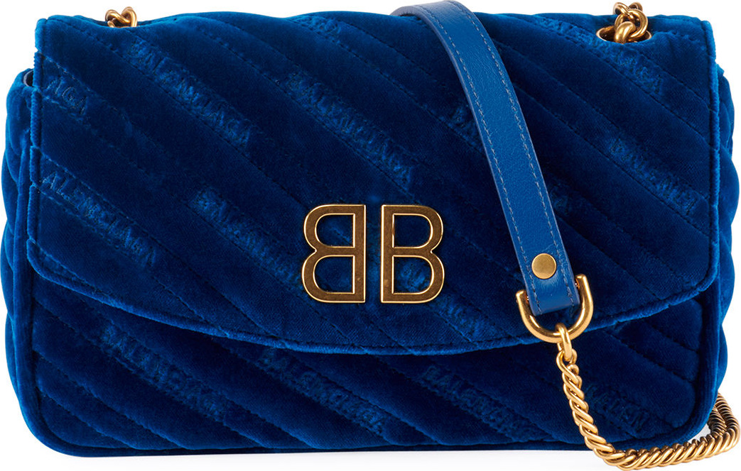 Balenciaga BB Velvet Wallet on a Chain - Golden Hardware