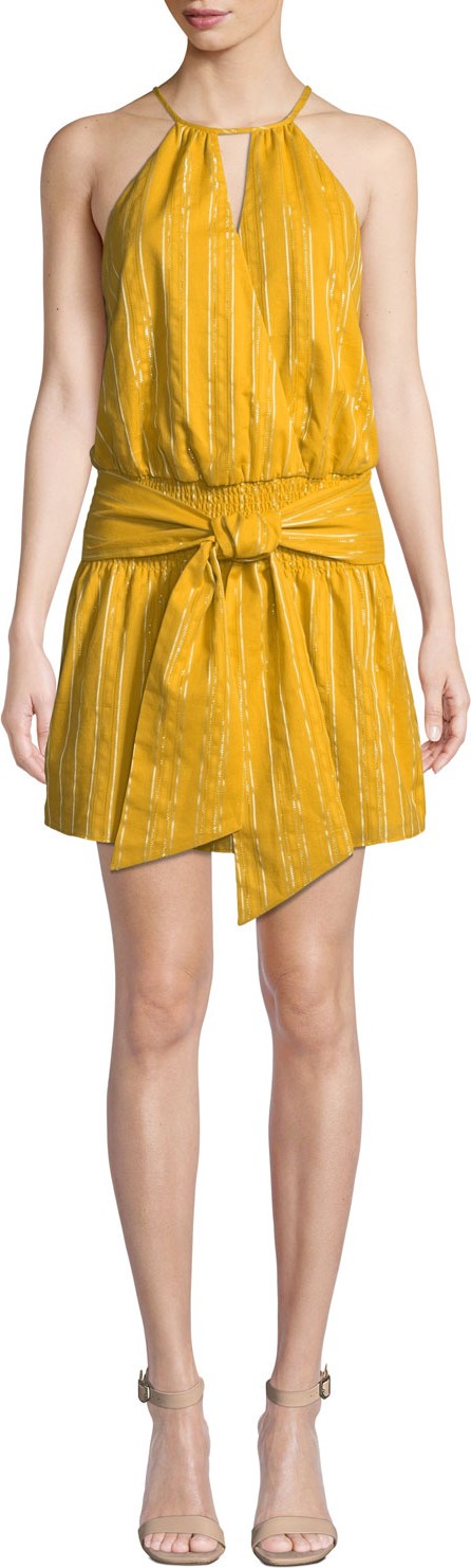Parker Larissa Striped Halter Mini Dress with Tie-Front Detail