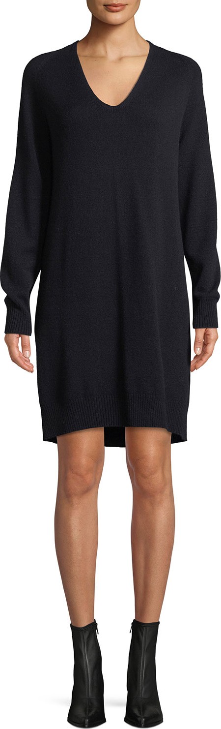 Vince V-Neck Wool-Cashmere Sweater Dress