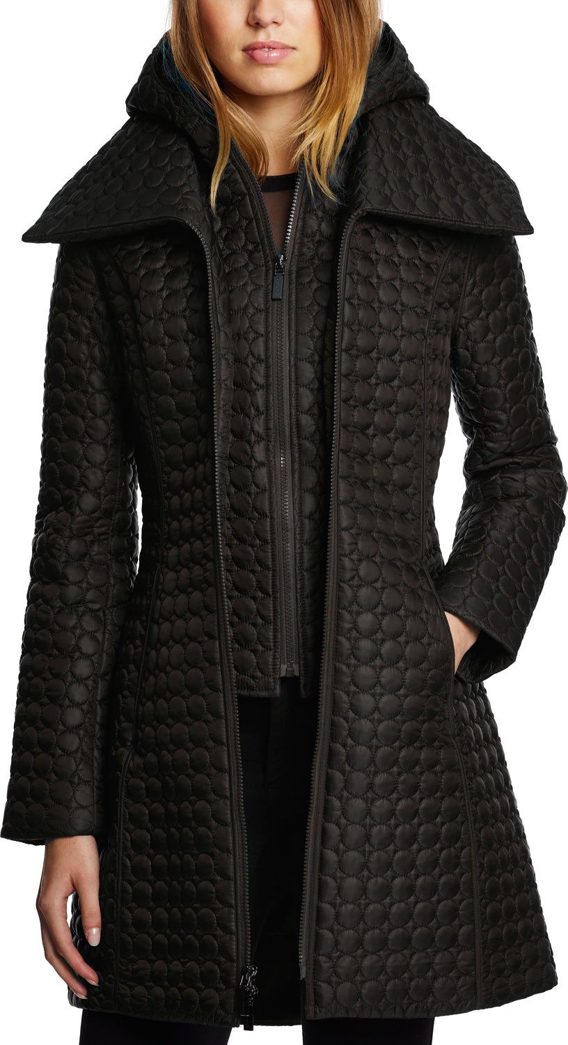 Dawn Levy Gwen Circle-Quilt Double-Layer Coat w/ Hood