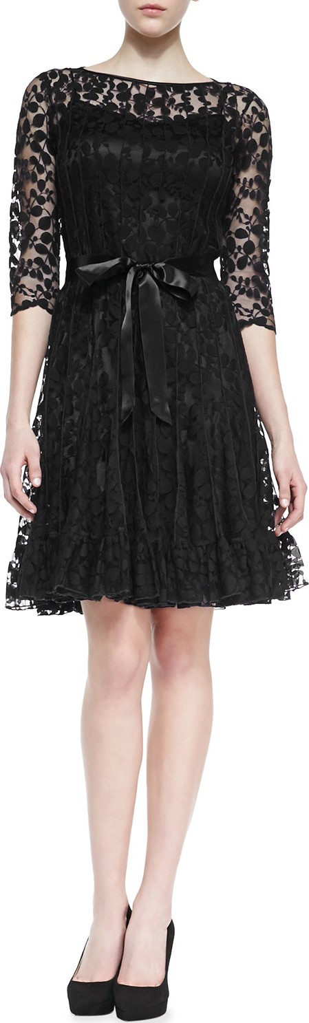 Rickie Freeman for Teri Jon 3/4-Sleeve Lace Overlay Cocktail Dress